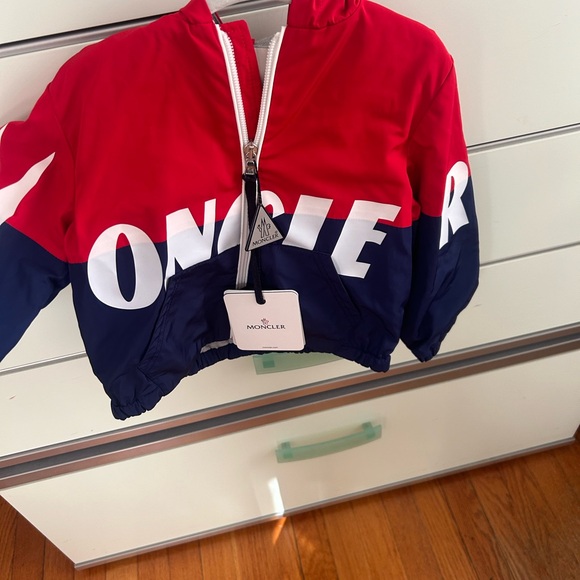 Moncler toddler boys Kruth Giubbotto hooded jacket in red/blue sz 3A - Picture 3 of 9